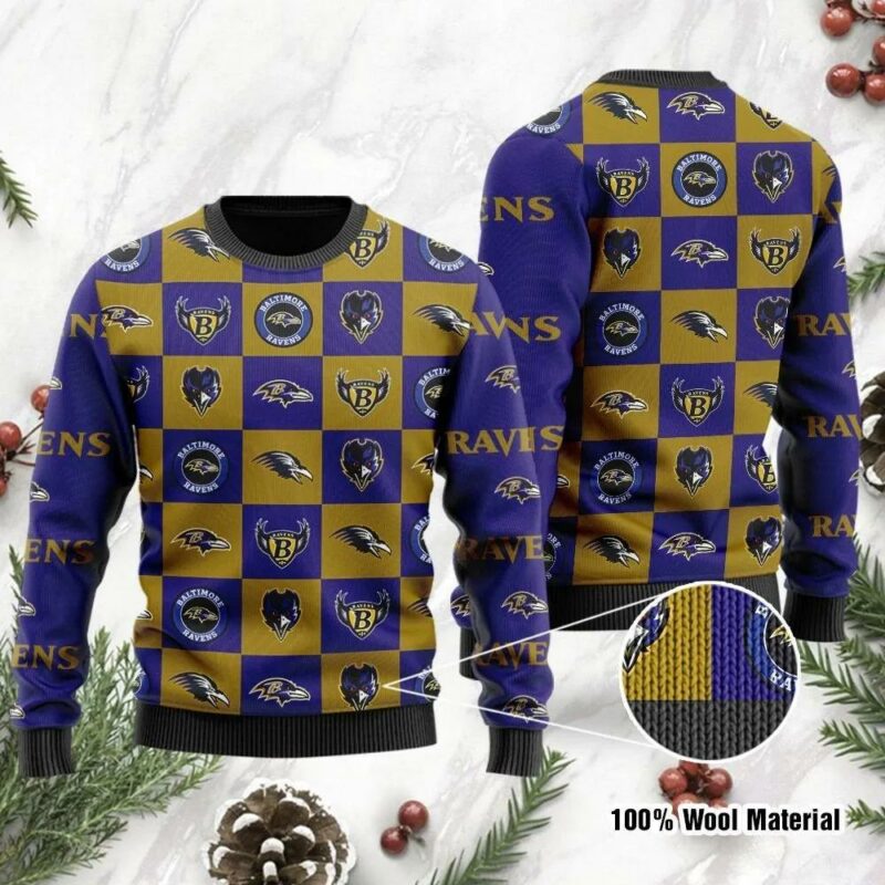 Baltimore Ravens Logo Ugly Christmas Sweater, NFL Christmas Sweater