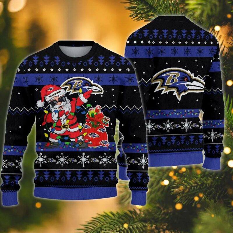 Baltimore Ravens Santa Claus Dabbing Ugly Christmas Sweater, NFL Christmas Sweater