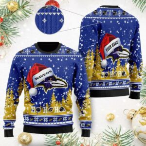 Baltimore Ravens Santa Hat Custom Ugly Christmas Sweater, NFL Christmas Sweater