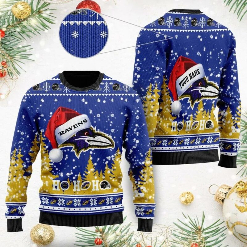 Baltimore Ravens Santa Hat Custom Ugly Christmas Sweater, NFL Christmas Sweater