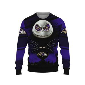 Baltimore Ravens Skelington Ugly Christmas Sweater, NFL Christmas Sweater