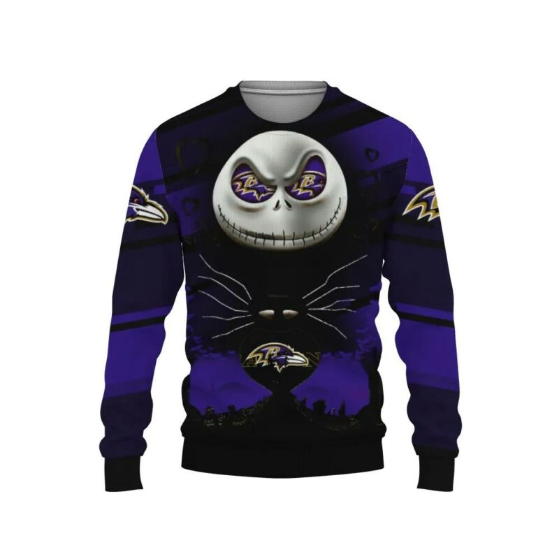 Baltimore Ravens Skelington Ugly Christmas Sweater, NFL Christmas Sweater