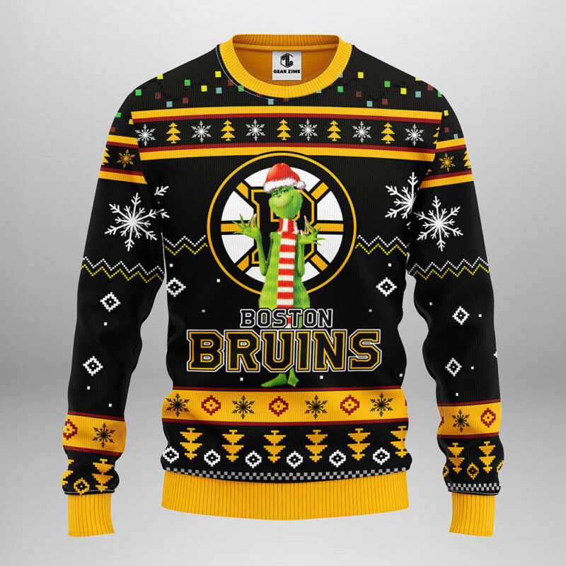 Boston Bruins Funny Grinch Ugly Christmas Sweater, Grinch Xmas Sweater