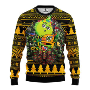 Boston Bruins Grinch Hug Ugly Christmas Sweater, Grinch Xmas Sweater