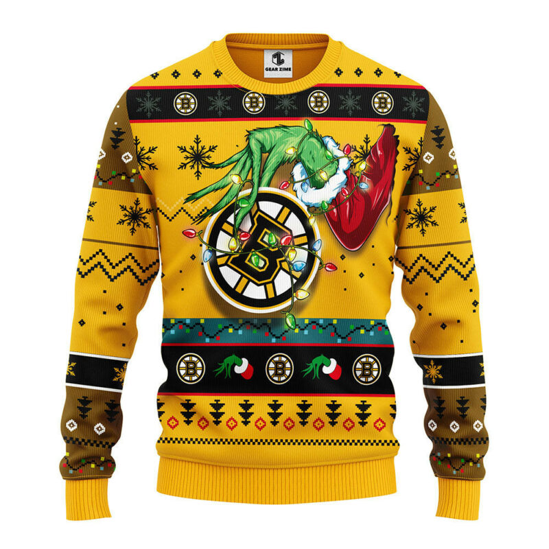 Boston Bruins Grinch Ugly Christmas Sweater, Grinch Xmas Sweater