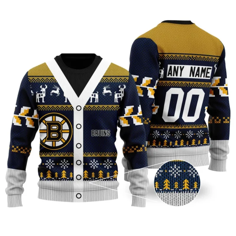NHL Boston Bruins Personalized Name &amp; Number Unisex Sweater For Christmas Season