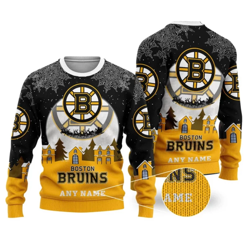 NHL Boston Bruins Personalized Name Christmas Ugly Sweater Design ST2306