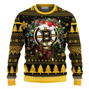 Boston Bruins Santa Hat Ugly Christmas Sweater, NHL Christmas Sweater