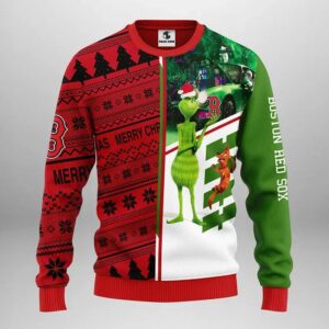 Boston Red Sox Grinch &amp; Scooby?Doo Ugly Christmas Sweater, MLB Christmas Sweater