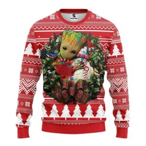 Boston Red Sox Groot Hug Ugly Christmas Sweater, MLB Christmas Sweater