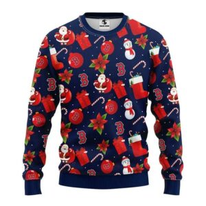 Boston Red Sox Santa Claus Snowman Ugly Christmas Sweater, MLB Christmas Sweater