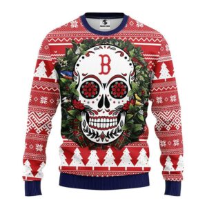 Boston Red Sox Skull Flower Ugly Christmas Sweater, MLB Christmas Sweater