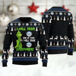 Busch Light Grinch Will Drink Everywhere Ugly Sweater, Grinch Holiday Sweater
