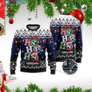 Byu Cougars Ho Ho Ho Ugly Christmas Sweater, NCAA Christmas Sweater