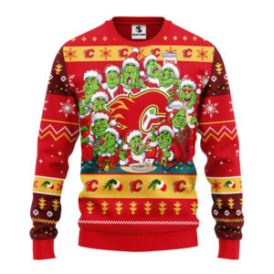 Calgary Flames 12 Grinch Xmas Day Ugly Christmas Sweater, Grinch Xmas Sweater