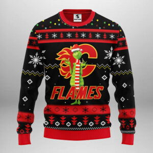 Calgary Flames Funny Grinch Ugly Christmas Sweater, Grinch Xmas Sweater