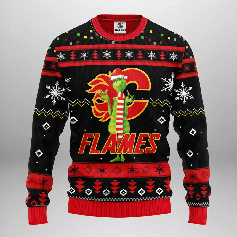 Calgary Flames Funny Grinch Ugly Christmas Sweater, Grinch Xmas Sweater