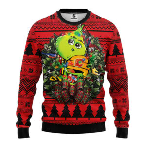 Calgary Flames Grinch Hug Ugly Christmas Sweater, Grinch Xmas Sweater