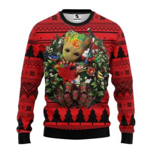 Calgary Flames Groot Hug Ugly Christmas Sweater, NHL Christmas Sweater