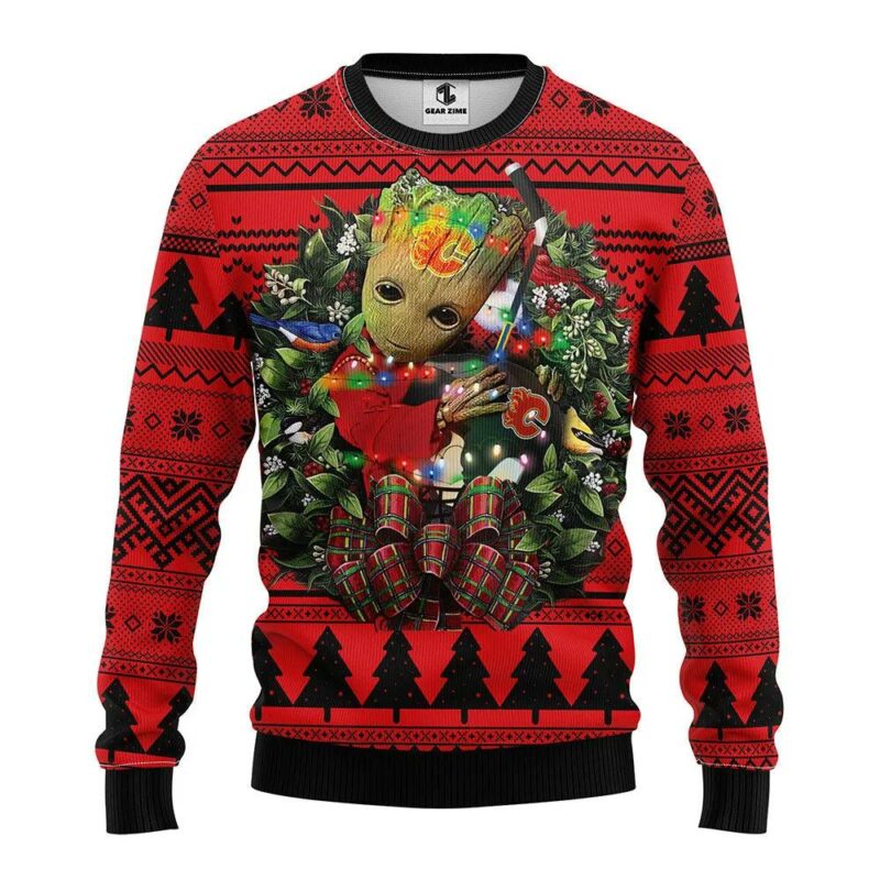 Calgary Flames Groot Hug Ugly Christmas Sweater, NHL Christmas Sweater