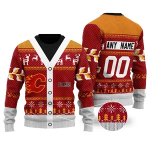 NHL Calgary Flames | Personalized Name & Number Unisex Sweater For Christmas Season