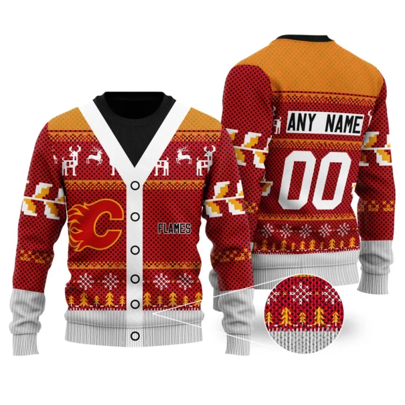 NHL Calgary Flames | Personalized Name &amp; Number Unisex Sweater For Christmas Season