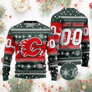 NHL Calgary Flames | Personalized Name & Number Unisex Sweater For Christmas Season