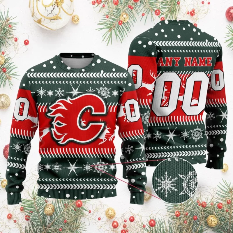 NHL Calgary Flames | Personalized Name &amp; Number Unisex Sweater For Christmas Season