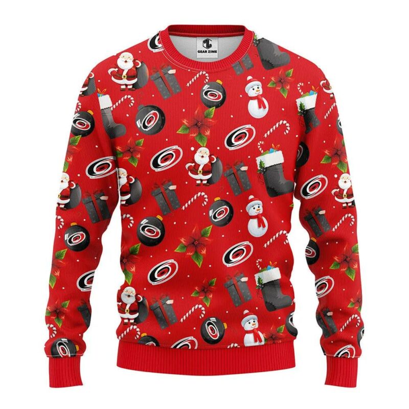 Carolina Hurricanes Santa Claus Snowman Ugly Christmas Sweater, NHL Christmas Sweater
