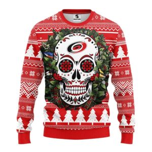 Carolina Hurricanes Skull Flower Ugly Christmas Sweater, NHL Christmas Sweater