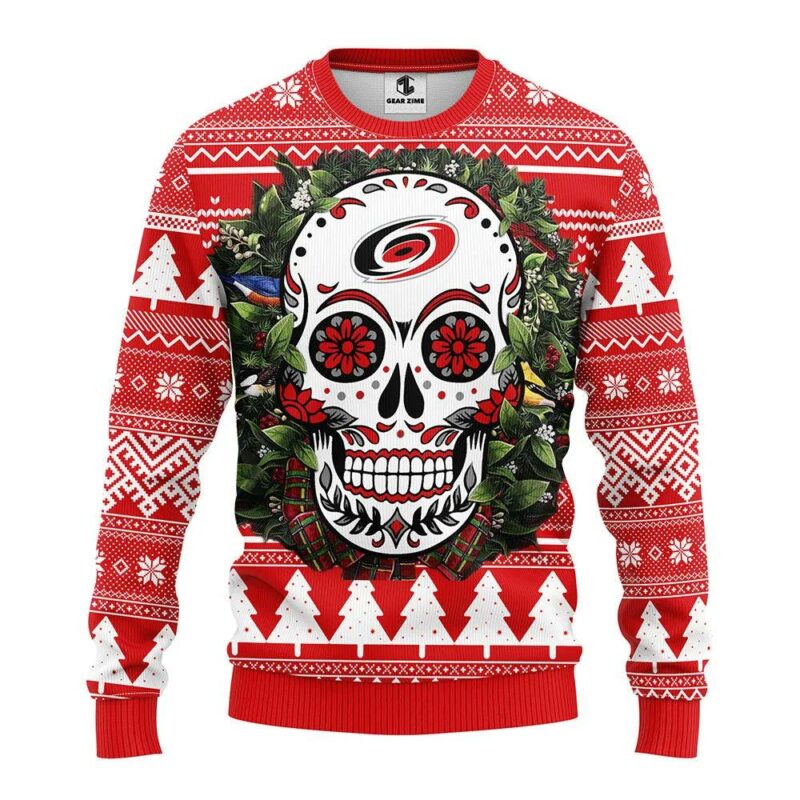 Carolina Hurricanes Skull Flower Ugly Christmas Sweater, NHL Christmas Sweater