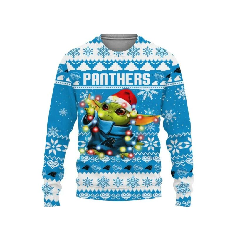Carolina Panthers Baby Yoda Star Wars Ugly Christmas Sweater, NFL Christmas Sweater