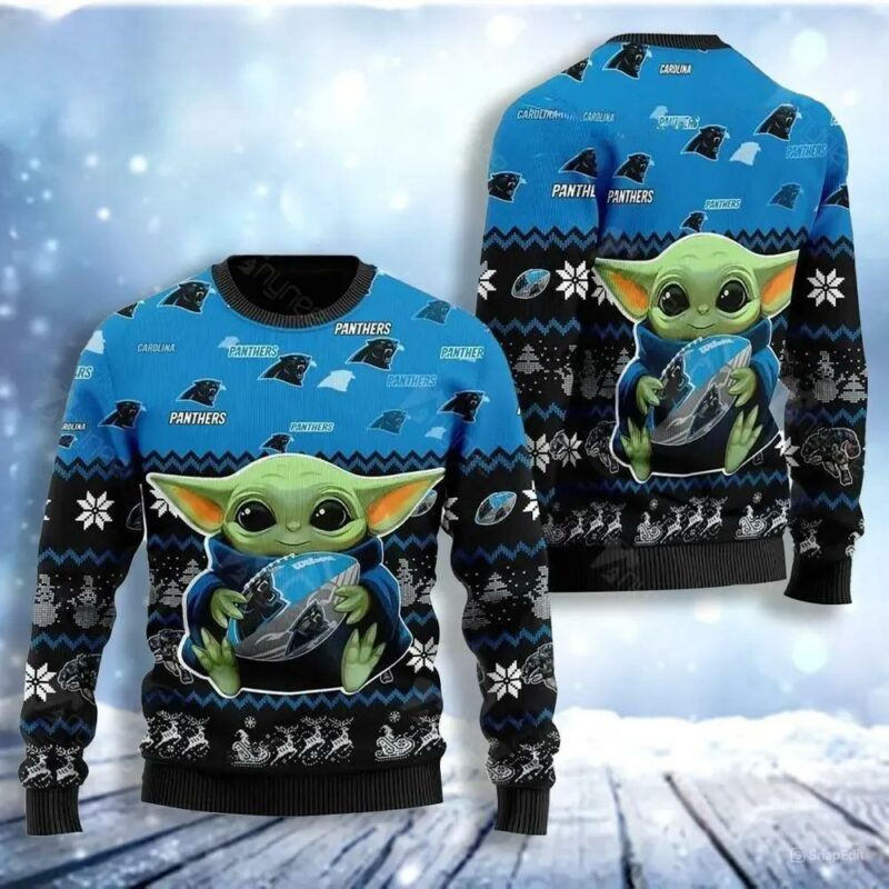 Carolina Panthers Baby Yoda Ugly Christmas Sweater, NFL Christmas Sweater