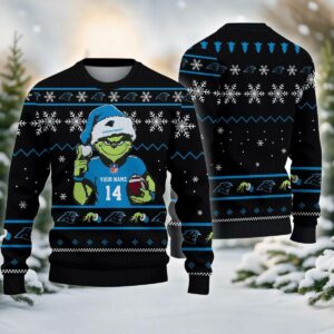 Carolina Panthers Grinch Custom Chrismas Ugly Sweater, NFL Christmas Sweater