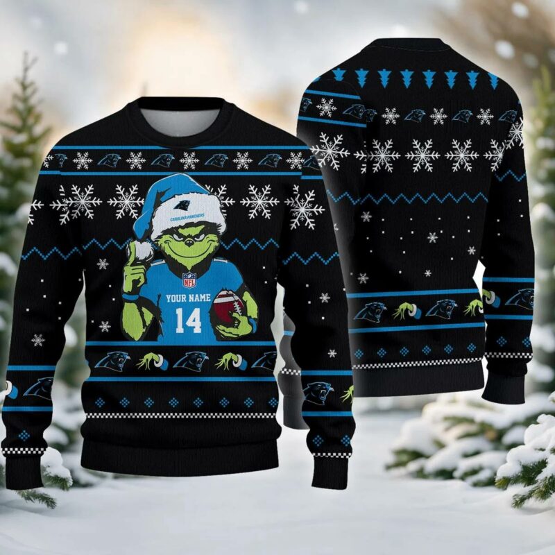 Carolina Panthers Grinch Custom Chrismas Ugly Sweater, NFL Christmas Sweater