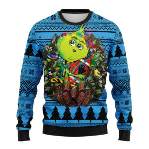 Carolina Panthers Grinch Hug Ugly Christmas Sweater, Grinch Xmas Sweater