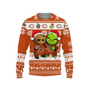 Chicago Bears Baby Groot And Grinch Best Friends Ugly Christmas Sweater, NFL Christmas Sweater