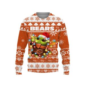Chicago Bears Baby Yoda Star Wars Ugly Christmas Sweater, NFL Christmas Sweater