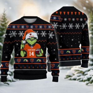 Chicago Bears Grinch Custom Ugly Christmas Sweater, NFL Christmas Sweater
