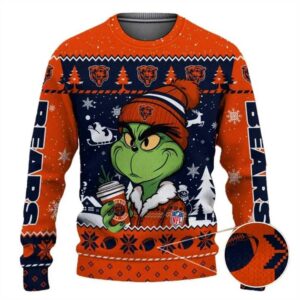 Chicago Bears The Grinch Drink Coffee Ugly Christmas Sweater, NFL Christmas Sweater