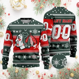 NHL Chicago BlackHawks | Personalized Name &amp; Number Unisex Sweater For Christmas Season