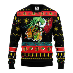 Chicago Blackhawks Grinch Ugly Christmas Sweater, Grinch Xmas Sweater