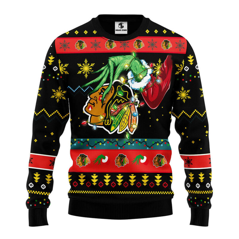 Chicago Blackhawks Grinch Ugly Christmas Sweater, Grinch Xmas Sweater