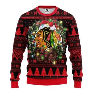 Chicago Blackhawks Santa Hat Ugly Christmas Sweater, NHL Christmas Sweater