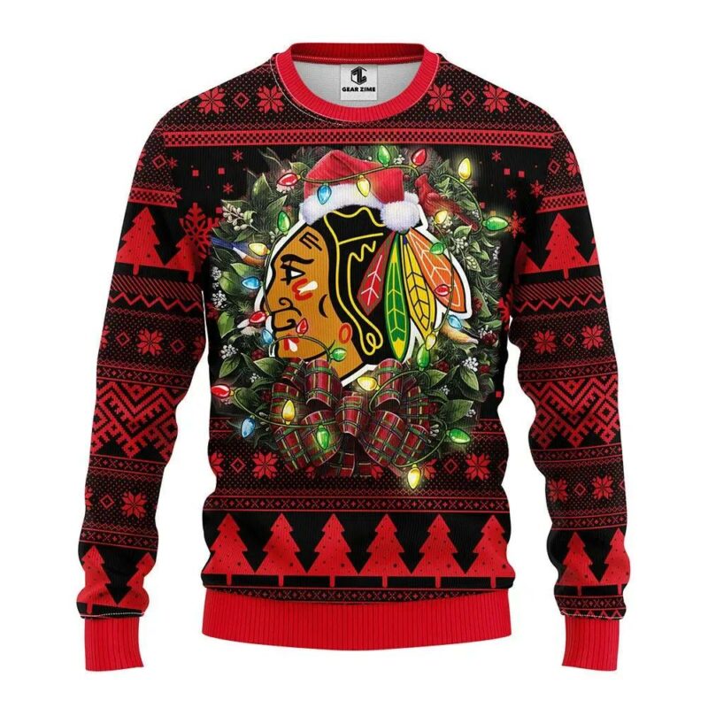 Chicago Blackhawks Santa Hat Ugly Christmas Sweater, NHL Christmas Sweater