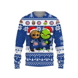 Chicago Cubs Baby Groot And Grinch Best Friends Ugly Christmas Sweater, MLB Christmas Sweater