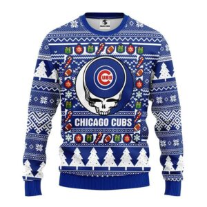 Chicago Cubs Grateful Dead Ugly Christmas Sweater, MLB Christmas Sweater