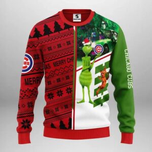 Chicago Cubs Grinch &amp; Scooby ? Doo Ugly Christmas Sweater, MLB Christmas Sweater