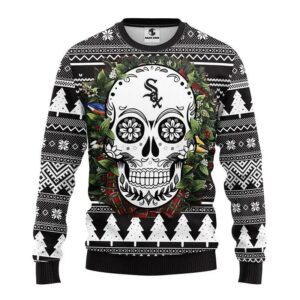 Chicago White Sox Skull Flower Ugly Christmas Sweater, MLB Christmas Sweater