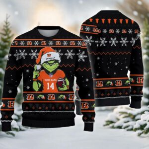 Cincinnati Bengals Grinch Custom Ugly Christmas Sweater, NFL Christmas Sweater